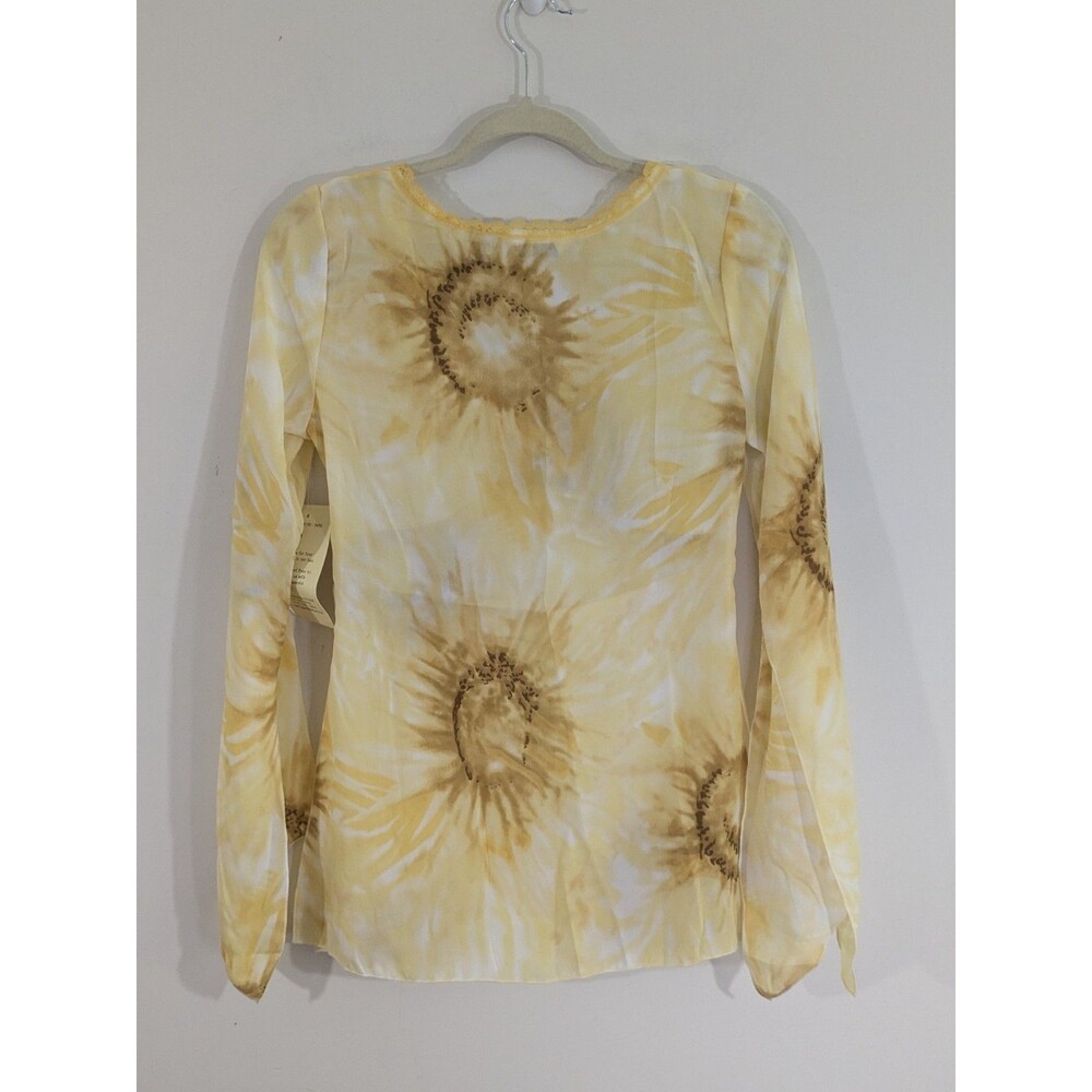 New Vintage Y2K Flowy Babydoll Top S Sunflower Shirt Romantic Ethereal Fairy - Picture 8 of 8